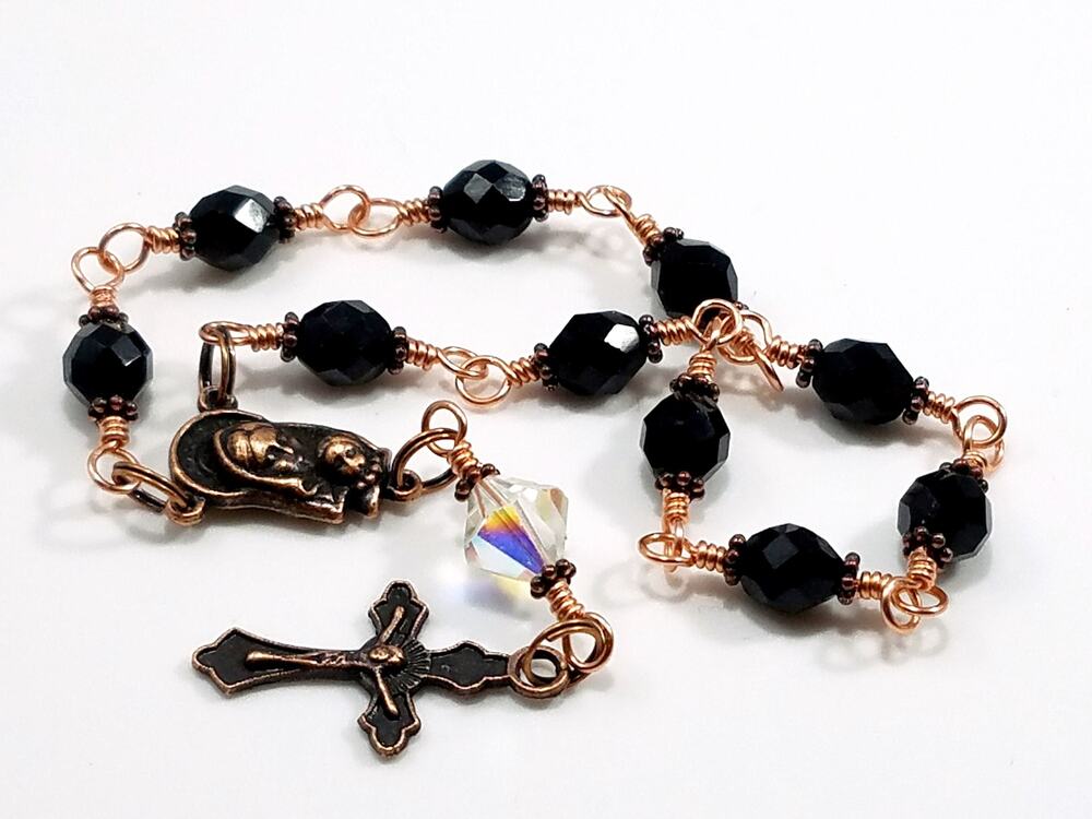Madonna Child Sacred Heart of Jesus 1 Decade Rosary, Copper Crucifix